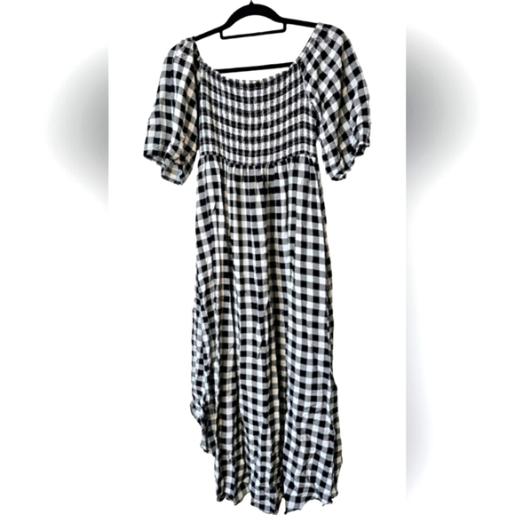 Crazy Train Black & White Plaid Checkered High Low Flutter Sleeve Stretchy Dress - Picture 2 of 14